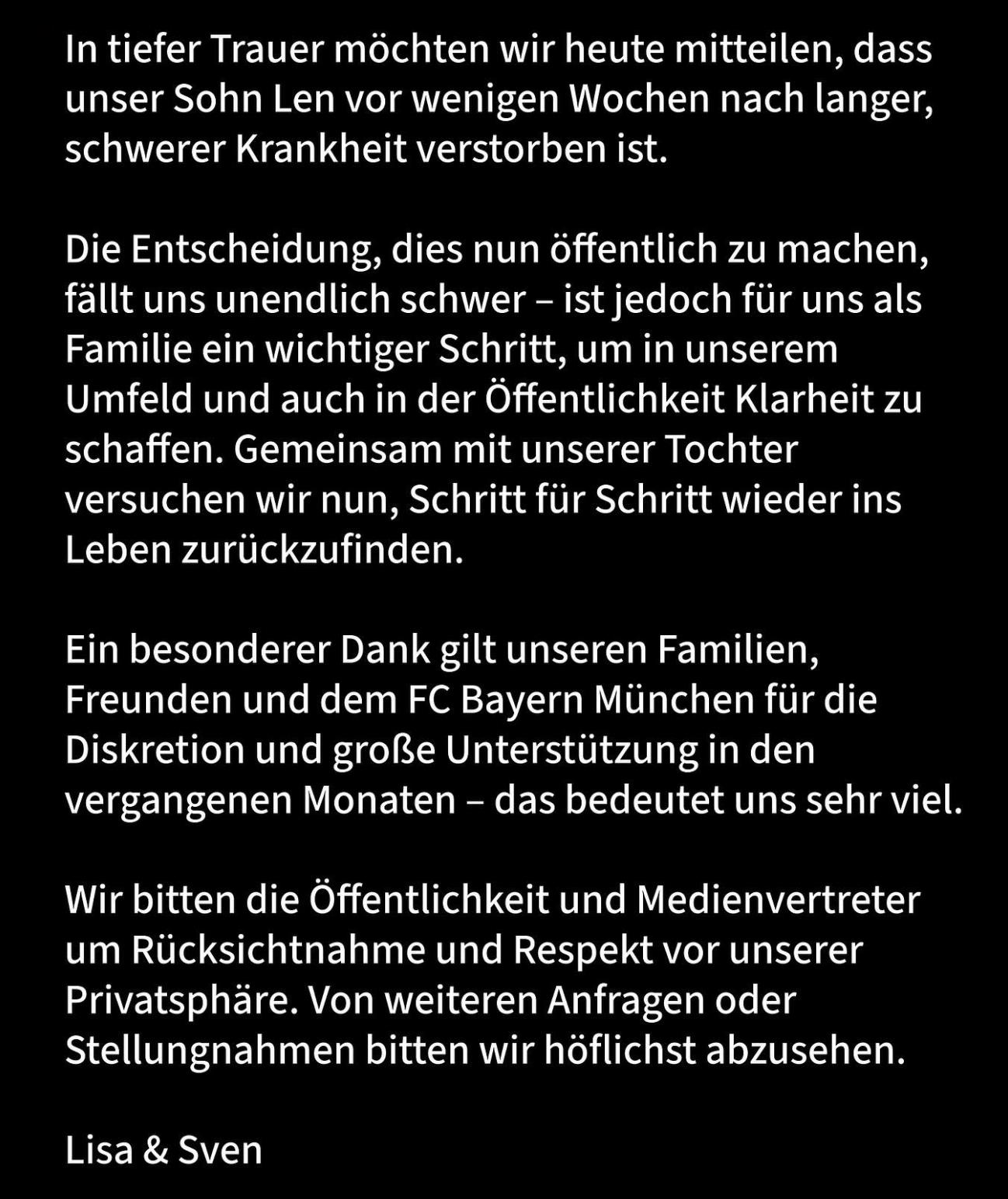 ️RIP! Vợ chồng Ulreich: Con trai chúng tôi đã qua đời vì bệnh tật cách đây vài tuần ️RIP! Vợ chồng Ulreich: Con trai chúng tôi đã qua đời vì bệnh tật cách đây vài tuần